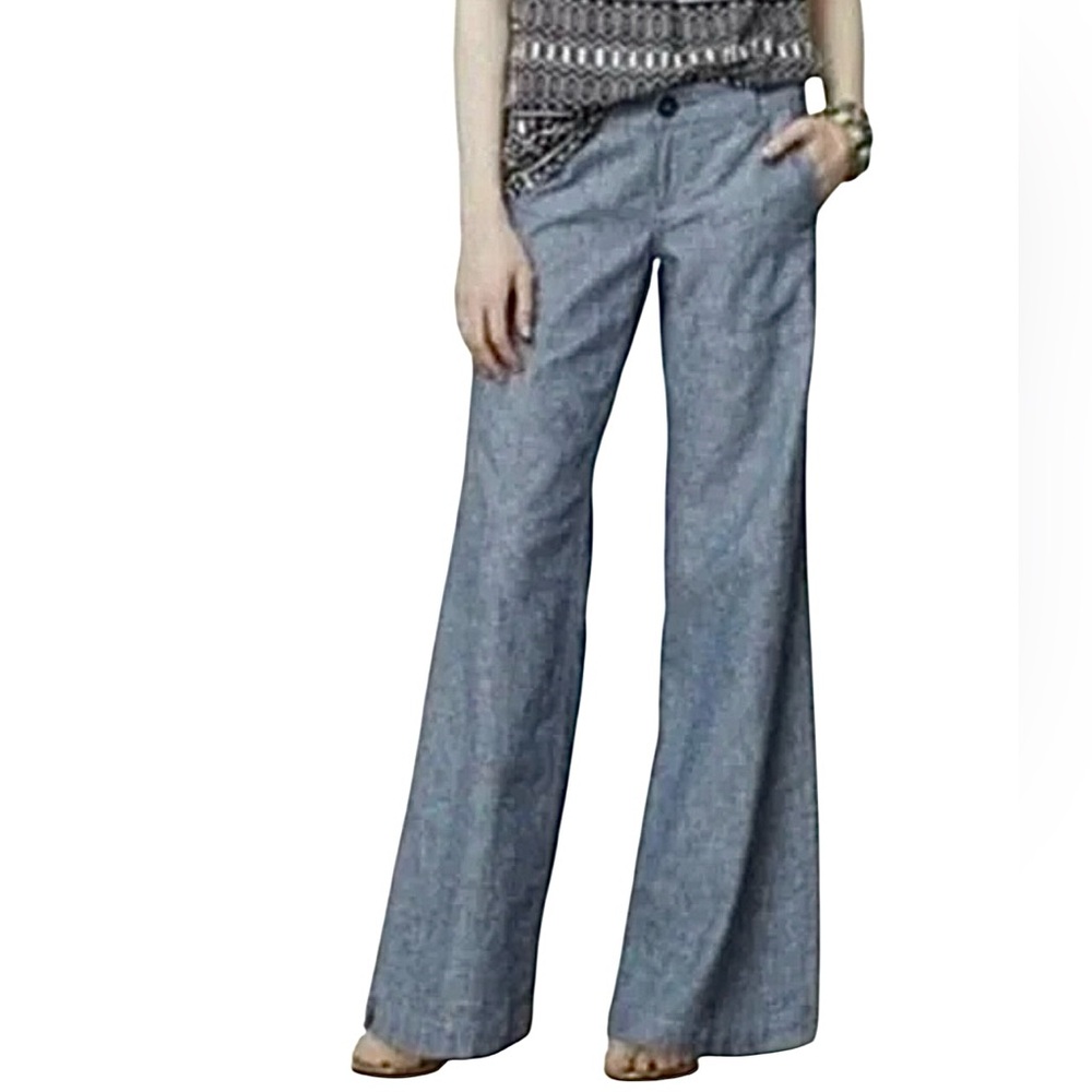 Pilcro and the Letterpress Chambray Wide-Leg Pants in Light Blue